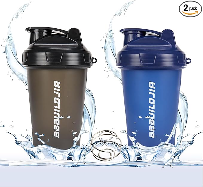 [2 PACK] 17 oz Protein Shaker Bottles Protein Mixer - Leak Proof Shaker Cups for Protein Shakes, Protein Shaker Bottle, Protein Shake Cup, BPA Free & Dishwasher Safe Black/Blue