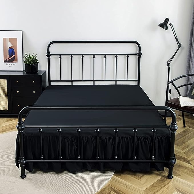 Bed Skirts King Size 16 Inch Ruffled Bed Skirt with Split Corners,Drop Dust Ruffle Bed Skirt with Platform, Black, King - 16" Drop