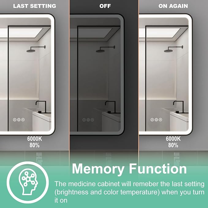 32x30 Inch Medicine Cabinet with Mirror, Recessed or Surface Mount Bathroom Medicine Cabinet with LED Lights, Anti-Fog, Memory Function, Adjustable Shelf, Dimmable Light, ETL Listed, Black
