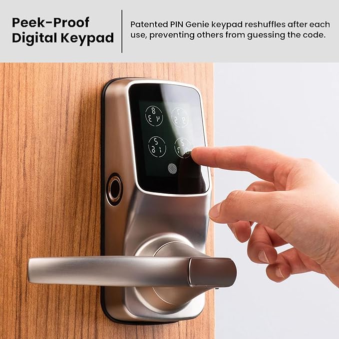 Lockly Secure Plus, Bluetooth Smart Door Lock, Keyless Entry Door Lock with Handle, PIN Genie® Keypad, 3D Biometric Fingerprint Sensor, Auto Lock