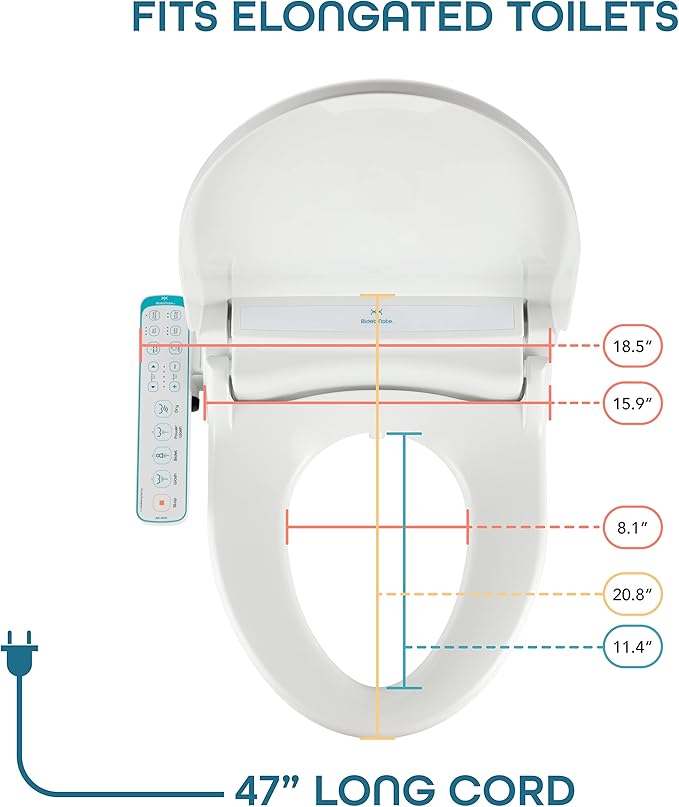 BidetMate 1000 Series Electric Bidet with Dryer, Heated Smart Toilet Seat with Heated Water, & Side Control Panel - Adjustable and Self-Cleaning Smart Home Device - Elongated