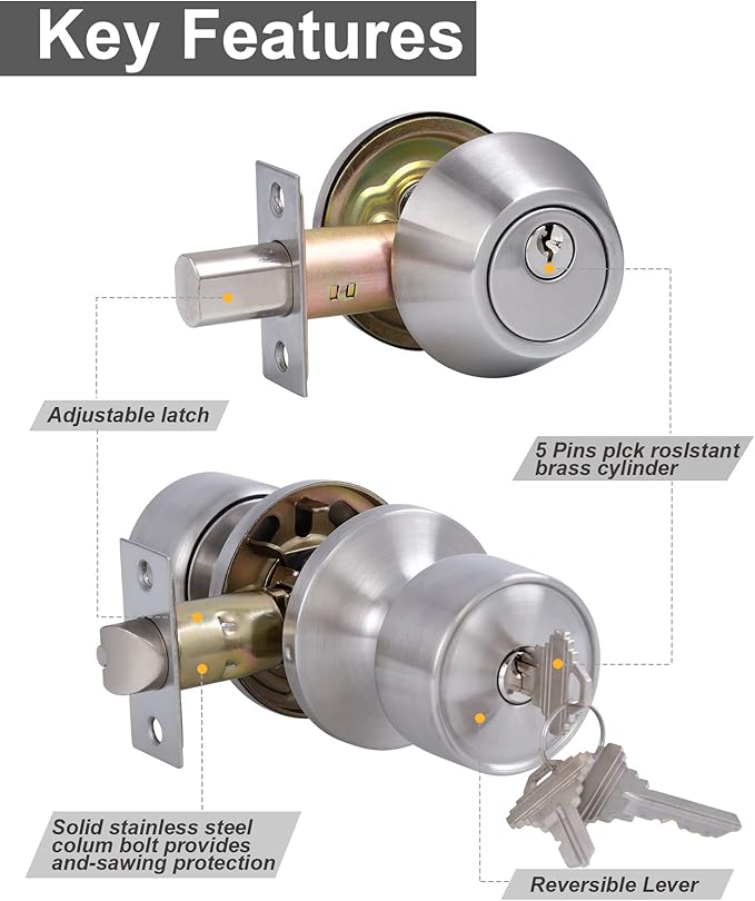 Lanwandeng 3 Sets Keyed Alike Entry Door Knobs and Single Cylinder Deadbolt Lock Combo Set Security for Entrance and Front Door, All Keyed Same Door Lock with Classic Satin Nickel Finish