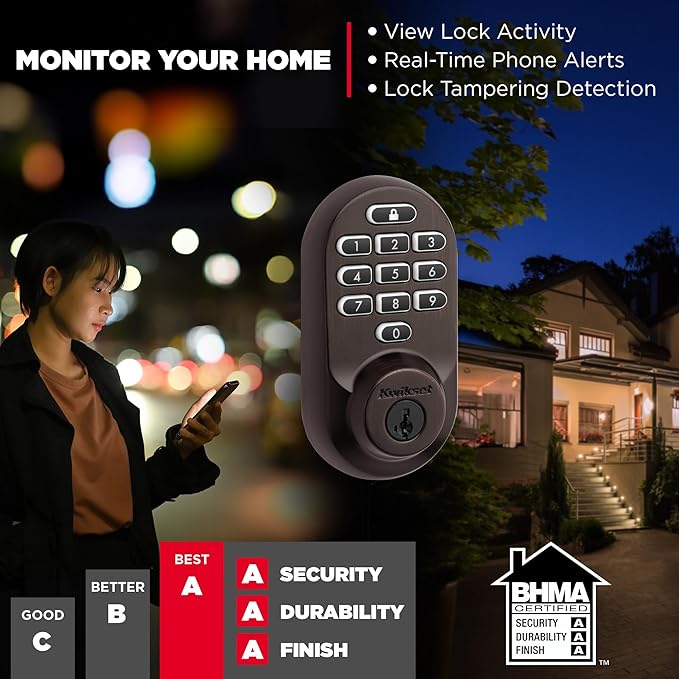 Kwikset Halo Wi-Fi Smart Lock, Keyless Entry Door Deadbolt, Geofence Auto-Unlock, Grade AAA Certified, No Hub Easy Install, Venetian Bronze Lifetime Finish Warranty, Backlit Keypad