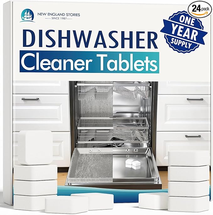 Deep Cleaning Dishwasher Cleaner Tablets - 24 Pack (1 Year Supply) Descaler & Deodorizer Pods, Fragrance-Free, Septic Safe - Removes Limescale, Grease, Odors