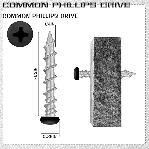 Blulu 100 pcs Drywall Anchors 1/4 x 1-1/2 Inch Black Pan Head Alloy Steel Light Wall Anchors Heavy Duty Self Drilling Screws for Drywall, Wood and Other Masonry Materials