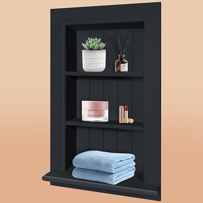 Royxen Black Bathroom Recessed Medicine Cabinet, 14 x 24 Inch, 3-Tier