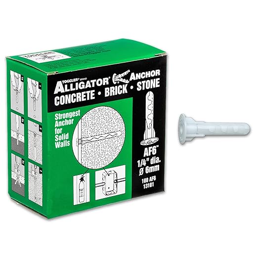 TOGGLER Alligator AF6 Flanged Anchor, Polypropylene, Made in US, for #6 to #12 Fastener Sizes (Pack of 100)