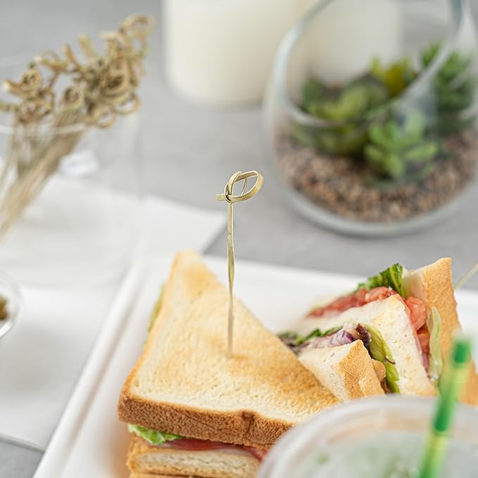 Restaurantware 6 Inch Twisted Bamboo Skewers 1000 Sturdy Disposable Bamboo Food Picks - Sturdy Looped Knot Bamboo Appetizer Picks Sustainable For Serving Appetizers and Cocktail Garnishes