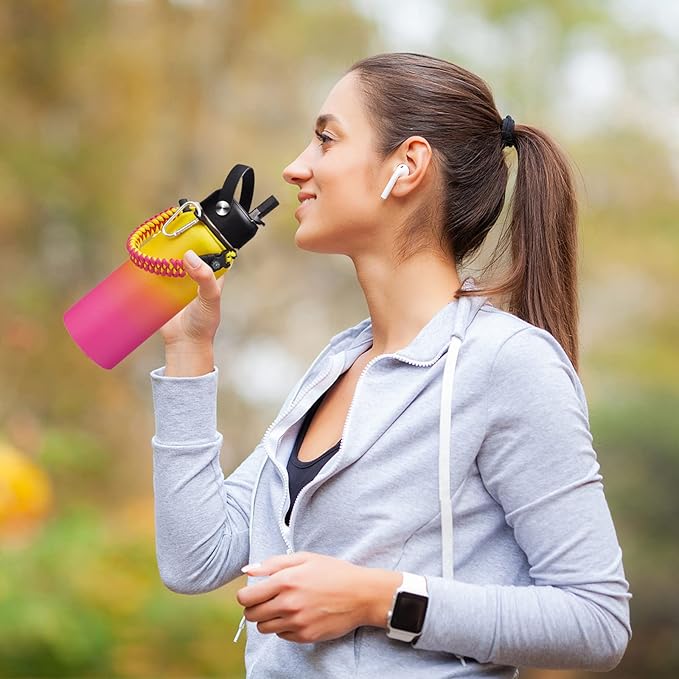 Stainless Steel Water Bottles 32oz - Cold-48h Hot-24h Insulated Water Bottle with Straw & Auto Spout Lid, Carrier Bag & Protective Cup Mat, Metal Thermo Flask Reusable Gym Waterbottle Jug Leak Proof