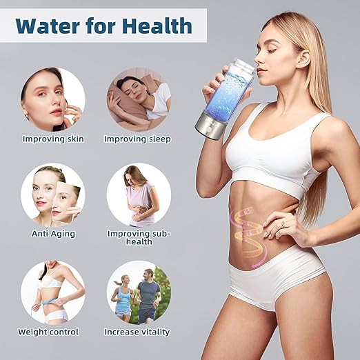 Hydrogen Water Bottle,Hydrohealth Hydrogen Water Bottle,Aqua Fusion Hydrogen Water Generator,SPE PEM Water Filter Pitcher 1800PPB 420ml Water Purifier,Glass Water Ionizer for Gifting(Silver)