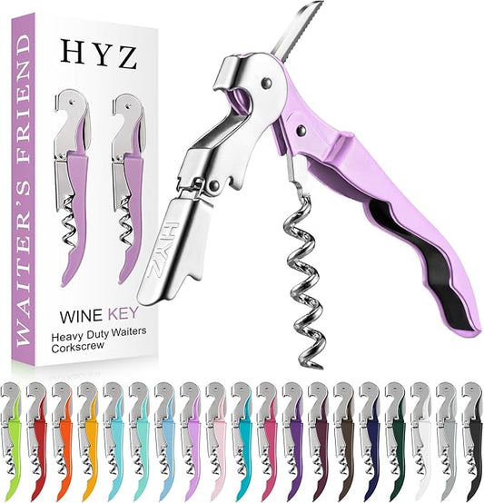 HYZ 2-Pack Wine Opener Waiter Corkscrew, Professional Wine Key for Servers, Bartender with Foil Cutter, Manual Wine Bottle Opener Double Hinged (Light Purple)