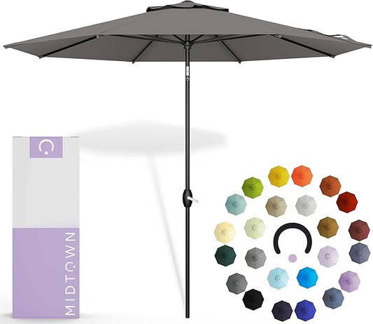 Midtown Umbrellas 10-Year-No-Fade - 10 Ft - UV Proof Charcoal Grey Polyester Fabric - Umbrella Outdoor Patio, Aluminum Frame Large Patio Umbrella for Garden, Pool & Deck - Black Pole