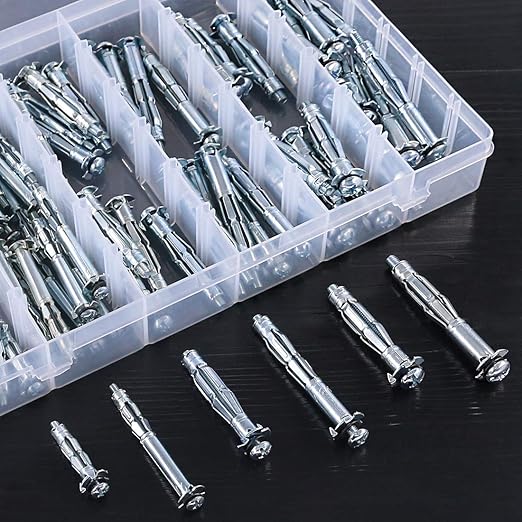 Glarks 80Pcs 6 Size Heavy Duty Zinc Plated Steel Molly Bolt Hollow Drive Wall Anchor Screws Assortment Kit for Drywall, Plaster and Tile