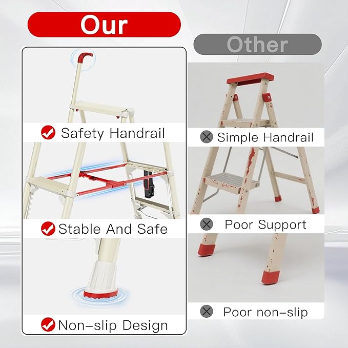Telescoping 5-Step Ladder, 4.4FT Folding Step Stool with Safety Lock, Wide Non-Slip Pedals & Retractable Handgrip, Heavy Duty 380 lbs for Home & Outdoor