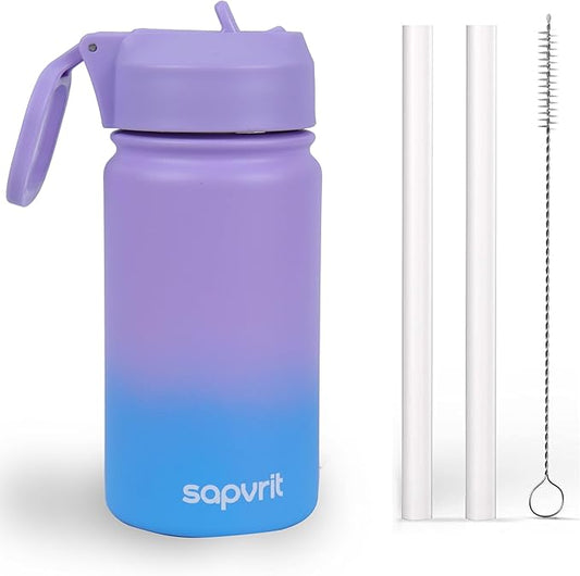Kids Water Bottle, 12OZ Water Bottles Kids with Straw, Stainless Steel Vacuum Double Wall Insulated cup, Kids Water Bottle for School, Gifts for Boys (PURPLE BLUE, 12OZ)
