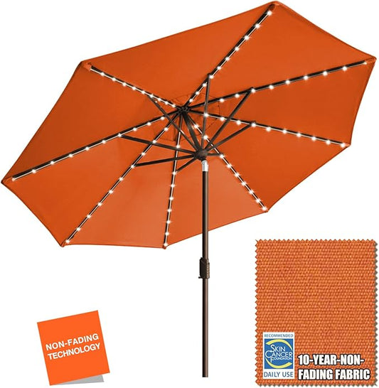 EliteShade USA 10-Year-Non-Fading Solar 9ft Market Umbrella with 80 LED Lights Patio Umbrellas Outdoor Table Umbrella with Ventilation,Rust