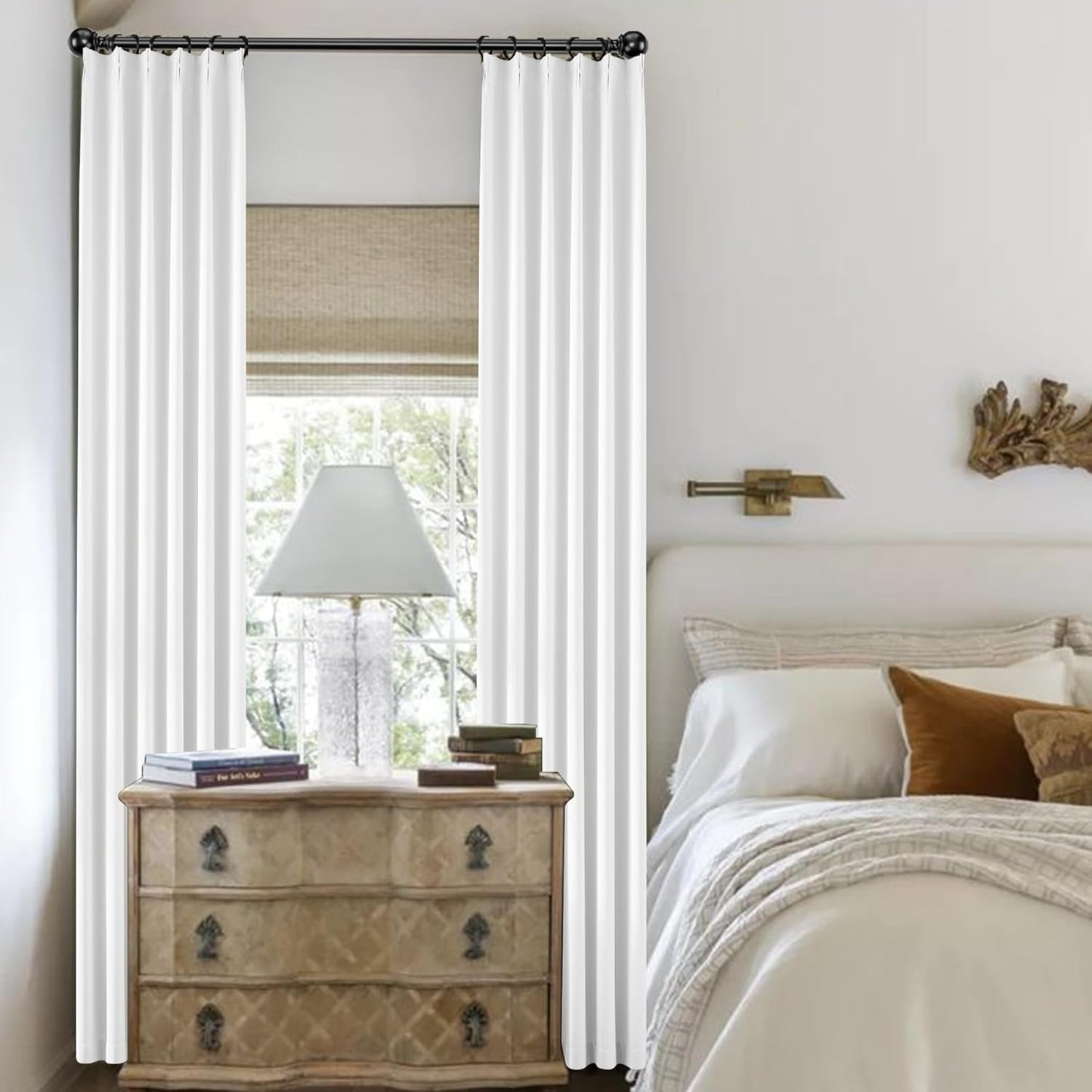 KangBang White Pinch Pleat Curtains 96 Inches Long for Living Room, Light Blocking Thermal Solid Pleated Curtain Panels with Hooks for Baby’s Crib Dorm, Soft & Vertical Home Decor, W40xL96,2 PCs