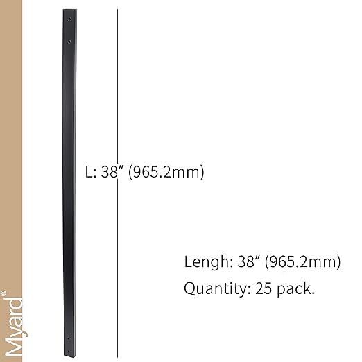 Myard 38 Inches Traditional Rectangular Iron Deck Balusters Furniture w/Screws for Wood Composite Facemount Railing Staircase Balustrade, Classic Geometric Styling (25-Pack, Matte Black)