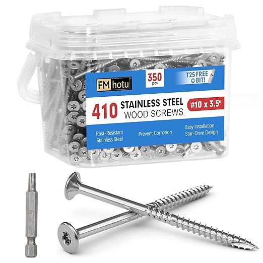 #10 x 3.5 Inch 410 Stainless Steel Deck Screws, 350Pcs Wood Screws T25 Star Bit