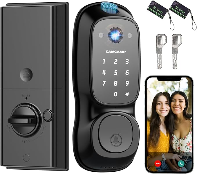 3-in-1 Video Doorbell Smart Lock with Fingerprint & Camera Keyless Entry Deadbolt, Built-in Wi-Fi, Auto Lock, App Control, Easy Install Front Door Security