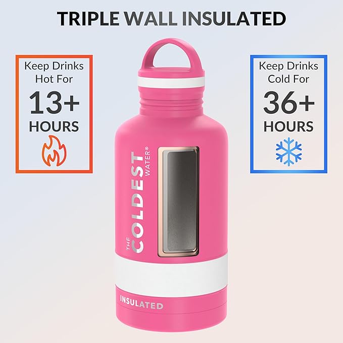 Coldest Insulated Water Bottle with Handle Lid | Leak Proof, Insulated Modern Stainless Steel, Triple Walled, Sport Thermos Bottles, Metal Flask | 64oz