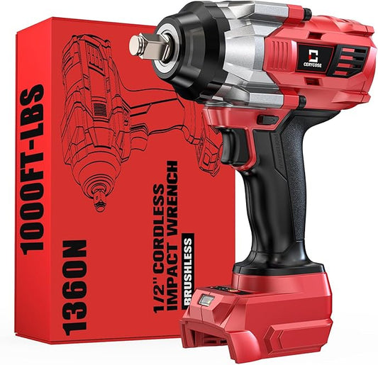 Cordless Impact Wrench 1/2 inch Compatible with Milwaukee 18v Battery – Brushless High Torque Impact Driver Gun with 1000 Ft-lbs Torque, LED Work Light, Ergonomic Design for Heavy-Duty Performance
