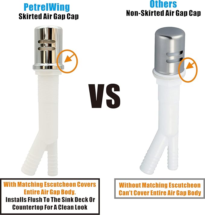 Dishwasher Air Gap Kits with Dishwasher Air Gap Cover and Matching Escutcheon, Replacement air gap dishwasher,Solid Brass Air Gap Cap, Polished Chrome Finish