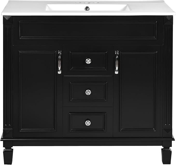 Merax 36" Bathroom Vanity with Sink, Freestanding Single Bathroom Sink Vanity Cabinet Set with 36" Countertop, 2 Doors & 2 Drawers (Sink Cabinet Only, Black)