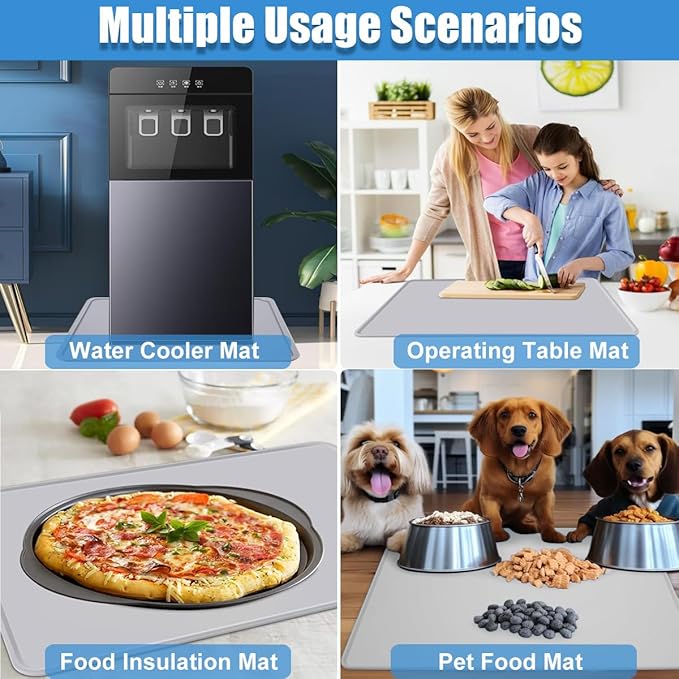 Water Cooler Dispenser Mat with Raised Edge, Water Cooler Mat Drip Tray Floor Protector, 24"x16" Water Dispenser Drip Pan Waterproof Desktop Silicone Mat for Mini Fridge, Washer, Coffee, Dishwasher