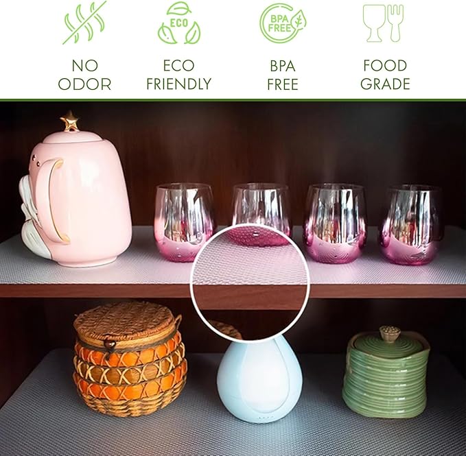 EVALAND 19.6 INCHES x 33 FEET (394 Inches) Non-Slip Shelf Liner, Original Smooth Shelf Liner, EVA Kitchen Liner, Non-Adhesive Liner, Stain-Proof Shelf, Drawer, Cabinet Liner