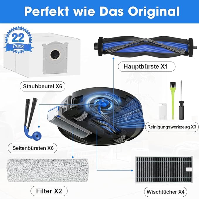 X9 Pro Omni Accessories for ECOVACS X9 PRO OMNI / X9 OMNI Replacement Parts Accessory Kit 2 Anti Tangle Main Brush 2 Roller Mop 6 Dust Bags 6 Side brush 4 Filter 1 Cleaning Brush