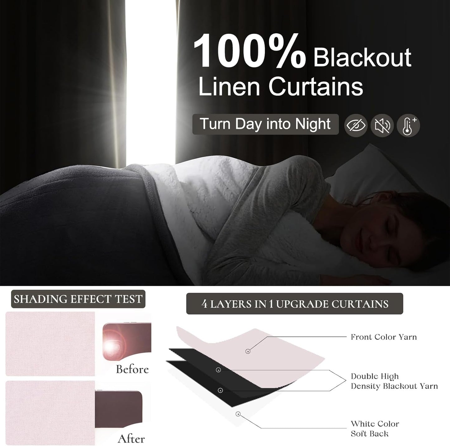 Pink Boho Blackout Curtains for Girls Room, Viral Pinch Pleated Linen Drapes Back Tab 96 Inches Long for Bedroom/Nursery Sound Dampening Heat Blocking Window Curtain (40" Wx96 Lx2 Panels)