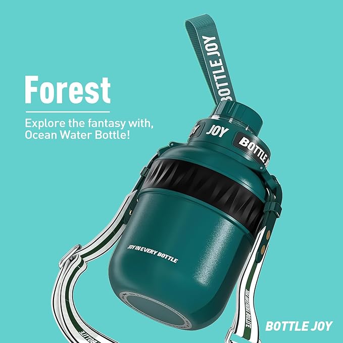 Stainless-Steel Water Bottle: Leakproof Lid, Perfect Sip, Double Insulated, Eco-Friendly, Dishwasher Safe & Stylish Strap (Forest, 32 oz)