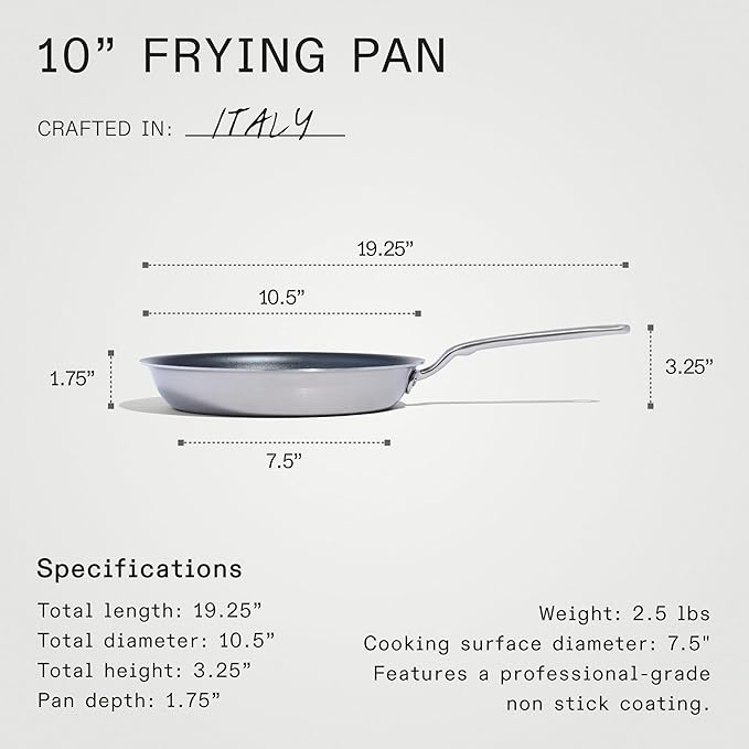 Made In Cookware - ProCoat 10" Non Stick Frying Pan With Lid - 5 Ply Stainless Clad Nonstick - Professional Cookware - Crafted in Italy - Induction Compatible - (Graphite)