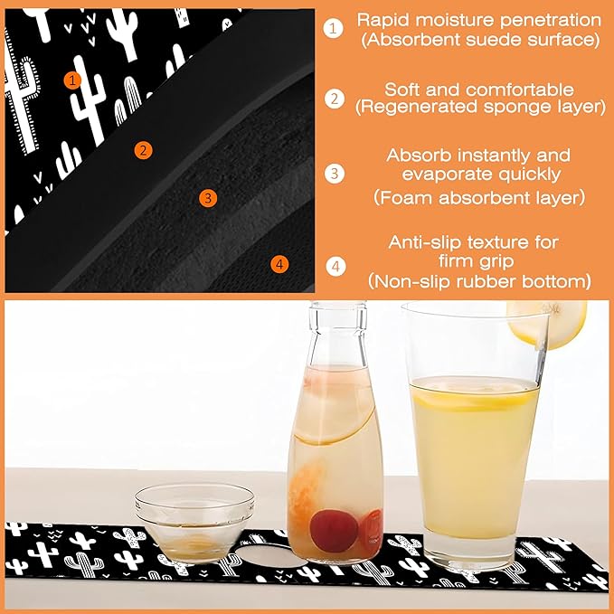 Kitchen Faucet Mat Fun Western Cactus Kitchen Sink Splash Guard Faucet Mat,1 PC Splash Guard Behind Faucet Drip Catcher for Kitchen,Sink Mat,Dish Drying Mat,Bathroom Faucet Mat 15.5"X5.5"