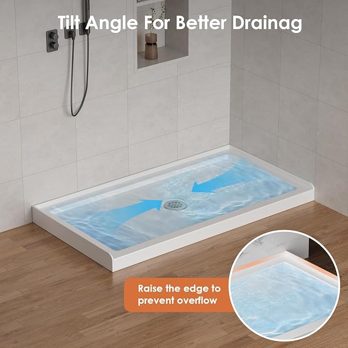 60"x 32" Shower Base, Center Drain Single Threshold Shower Pan with Slip Resistant Textured Surface, Stainless Steel Drain Cover（Center）