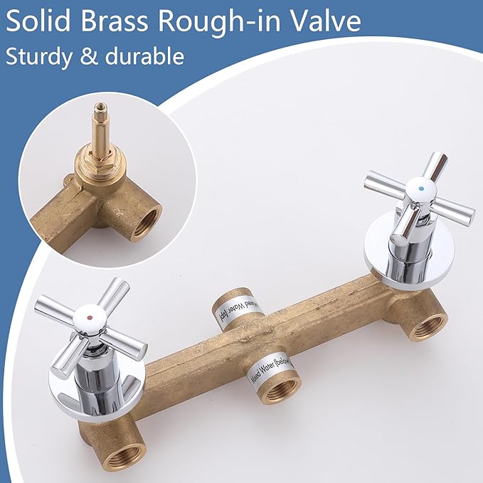 2 Handles Shower Faucet Set with Tub Spout Bathtub Shower Faucet Combo Set Shower System Complete Tub and Shower Trim Kit Wall Mounted Shower Fixtures Chrome