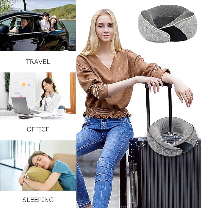 FAGOBYX Travel Pillow,Neck Pillow for Traveling,Airplane Pillow Flight Pillow,360° Travel Neck Pillows for Airplanes,Travel Neck Pillows for Airplanes,Travel Pillow,Neck Pillow (Grey)