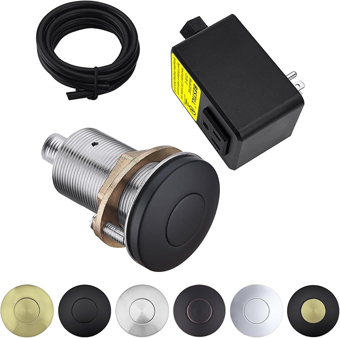 BESTILL Garbage Disposal Air Switch Kit - UL Listed, Brass 2.95" Short Sink Top On/Off Switch Button for Food Waste Disposer, Matte Black, Compatible with all Garbage Disposals