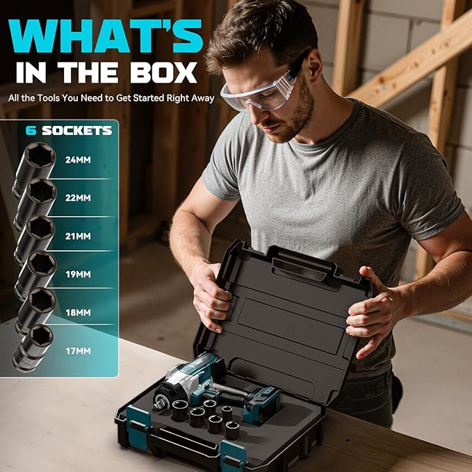 Cordless Impact Wrench 1/2" Compatible with Makita 18v Battery, 1700 Ft-lbs High Torque Impact Driver with 6Pcs Sockets & Storage Case, Brushless Electric Impact Gun with 4 Modes & LED Light