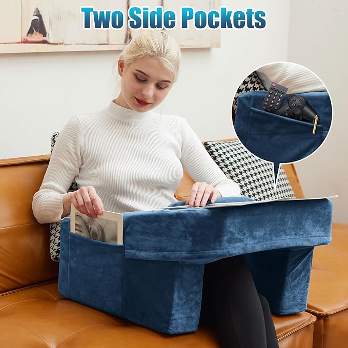 Gaming Pillow for Lap,Soft Pillow for Bed Rest Reading,Adults Teens Arm Rest Pillow for Reading,Knitting,Working,Playing Steam Deck Switch or Sitting in Couch Floor,Two Side Pockets & Anti-Slip Strip