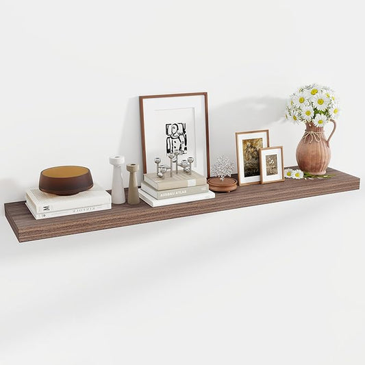 55 Inch Floating Shelves, 11.6 Inch Deep Floating Shelves for Wall, Floating Shelf with Invisible Brackets, Deep Shelves for Bathroom, Bedroom, Living Room, 1 Pack, Walnut