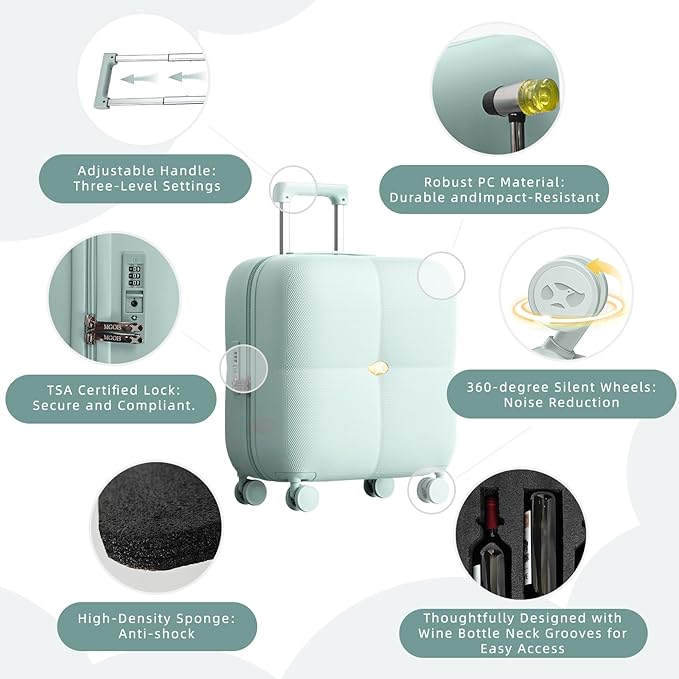 Wine Suitcase, 6 Bottle Wine Luggage, Durable Wine Travel Case, Fly With Wine Suitcase with TSA Lock, Versatile Wine Carrier with Removable Inserts and Silent Spinner Wheels（Mint）