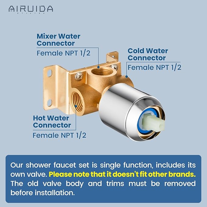 Airuida Shower Faucet Set,8 Inch Round Rainfall Shower Head,SUS304 Stainless Steel Single Handle Shower Trim Kit,Wall Mount Bathroom System with Female Threads Valve Chrome Polish