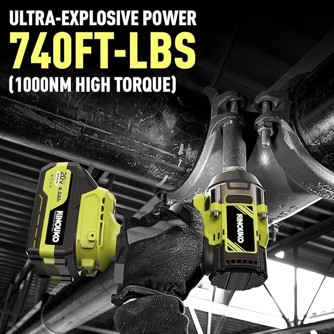 1/2 inch Impact Wrench 1000N.m (740 ft-lbs) with 2 x 4.0Ah Battery and Charger, Brushless Electirc Impact Driver Bsttery Powered High Torque Impact Gun for Home, Car, and Truck Use