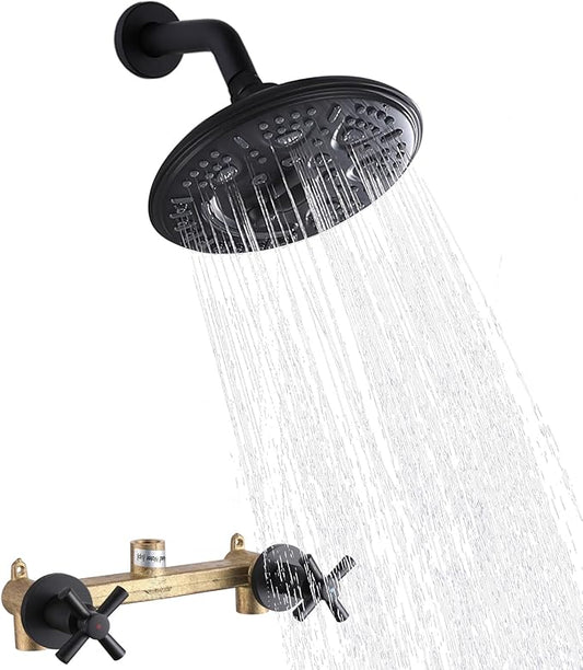 2 Handles Shower with 8'' Rainfall Shower Head,Single Function Shower Trim Kit with Rough-in Valve,Wall Mount,Matte Black