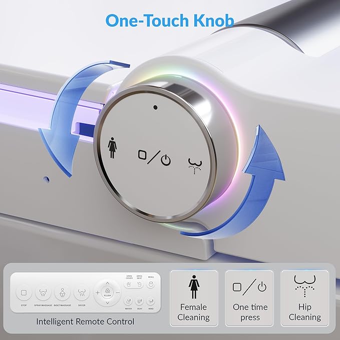 Tankless Smart Toilet with Bidet Built In, Heated Seat, Warm Water and Dry, Bidet Toilet with Foot Sensor and Night Light, Auto Flush, Auto Open/Close Lid, Wireless Remote, 1000g MAP Flush, 1.08GPF