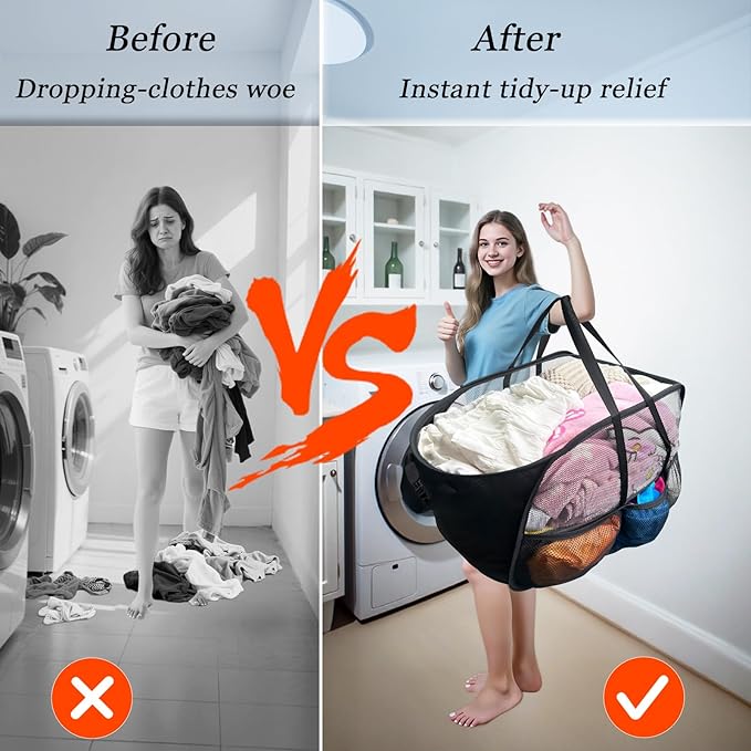 100L Extra Large Mesh Pop Up Hamper with Handles and bag,Upgraded Cationic XL Collapsible Laundry Baskets, Portable Stair Basket, Dirty Clothes Hamper for Cruise Travel Bedroom. Black