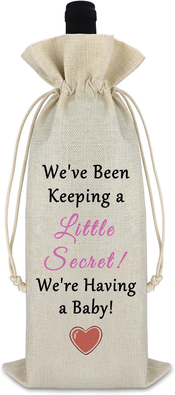 Gfhzdmf Baby Announcement Gift for Husband Wine Gift Bag Reveal Pregnancy Gift for Mother in Law Friends Wine Wrap Bag New Year Gift for Family Member Drawstring Burlap Wine Bag Mother's Day Gift