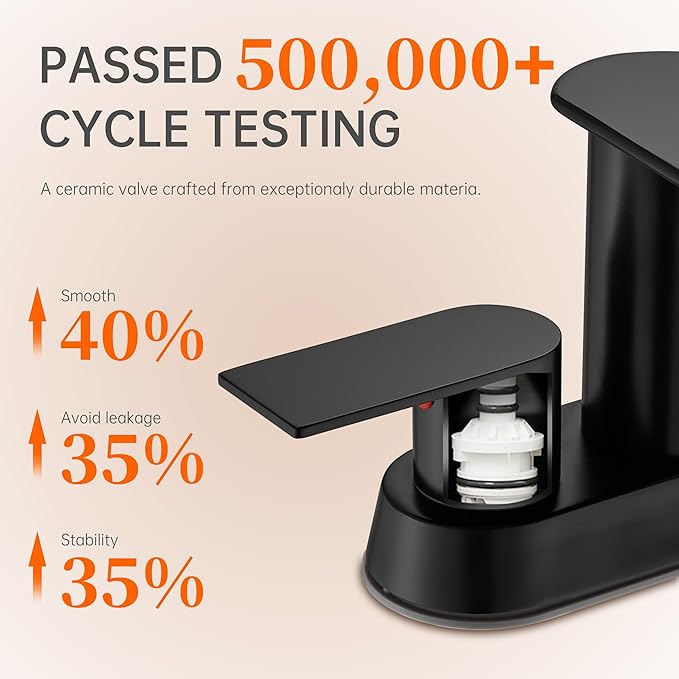 Waterfall Bathroom Sink Faucet 4 Inch Faucet 2 Handle Lead-Free Black, Bathroom Faucet with Water Supply Lines Pop Up Drain, 2 or 3 Holes Bathroom Basin Lavatory Mixer Tap with Deck Mount Plate